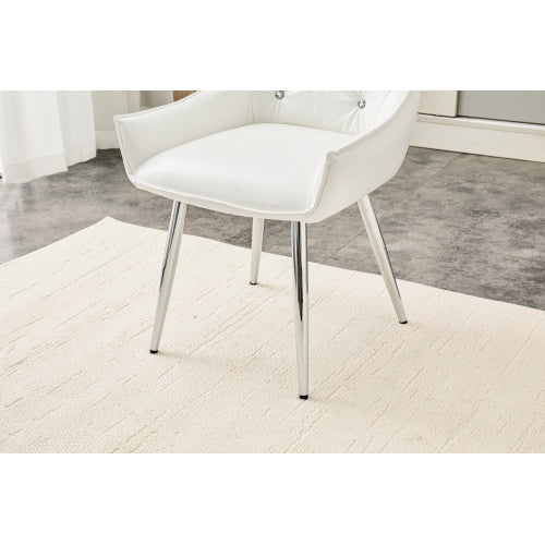 Set of 2 White Crocodile Pattern PU Dining Chairs, Diamond Tuft Chrome Metal Leg 400lbs Luxury Accent Chairs