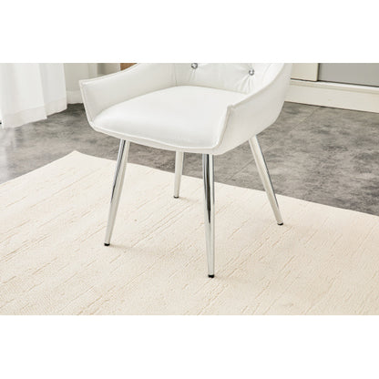 Set of 2 White Crocodile Pattern PU Dining Chairs, Diamond Tuft Chrome Metal Leg 400lbs Luxury Accent Chairs
