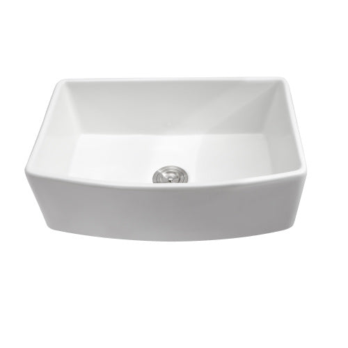 30" White Farmhouse Sink - 30 x 19 x 10 inch White Kitchen Sink Ceramic Porcelain Arch Edge Apron Front Single Bowl Farm Kitchen Sinks