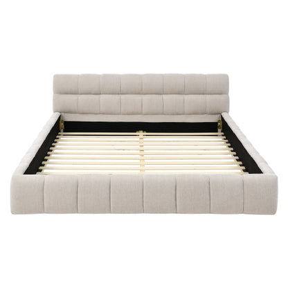 Queen Size Upholstered Bed Frame with Thick Fabric, Chenille Fabric Grounded Queen Size Platform Bed with Headboard and Solid Frame. No Box Spring Needed, Beige(68inch *86.5inch *23.5inch )