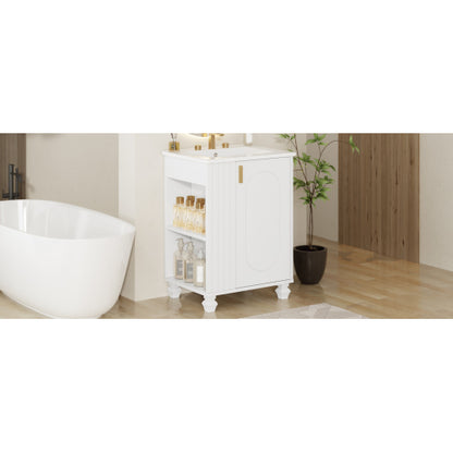 24" Bathroom Vanity with Sink, Bathroom Cabinet with Door Shelf, Side Open Storage, Solid Wood Frame,Soft Closing Door, White