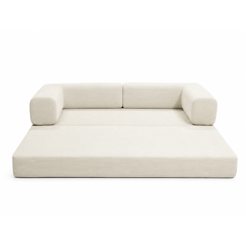 Multi-Purpose Convertible Fine-Striped Corduroy 2-Seater Sofa Bed, Wide-Body Pure Sponge Compression Sofa