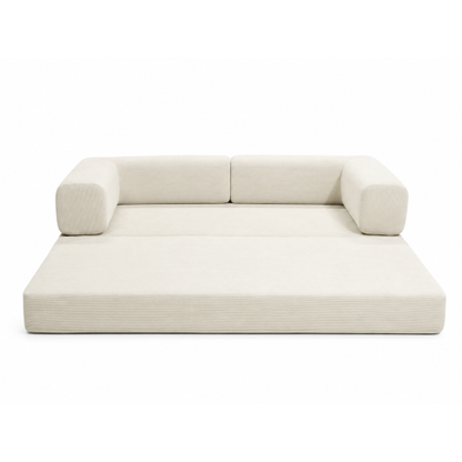 Multi-Purpose Convertible Fine-Striped Corduroy 2-Seater Sofa Bed, Wide-Body Pure Sponge Compression Sofa