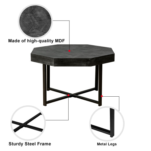 30 Inch Octagonal Patchwork Coffee Table, Antique Black