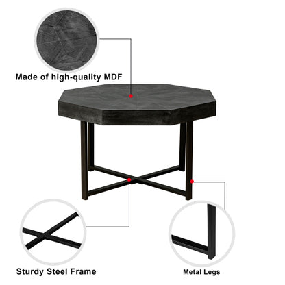 30 Inch Octagonal Patchwork Coffee Table, Antique Black