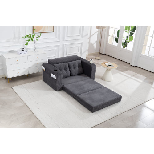 2-in-1 Fold-Out Corduroy Convertible Floor Sofa-Bed with Pockets