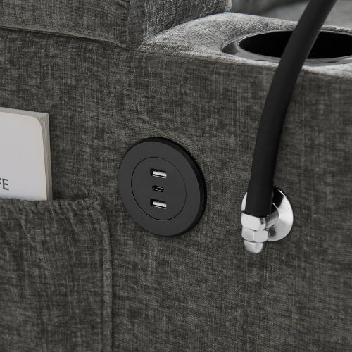 Gray Manual-Adjust Recliner Chair with USB, Storage & Ottoman