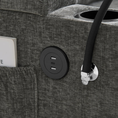 Gray Manual-Adjust Recliner Chair with USB, Storage & Ottoman