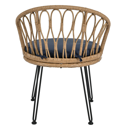 U_STYLE Outdoor Leisure Set, 2 Rattan Single Chairs with A Glass Round Table, Perfectly Suited for Patios, Balconies, and Courtyards