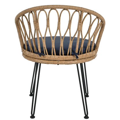 U_STYLE Outdoor Leisure Set, 2 Rattan Single Chairs with A Glass Round Table, Perfectly Suited for Patios, Balconies, and Courtyards