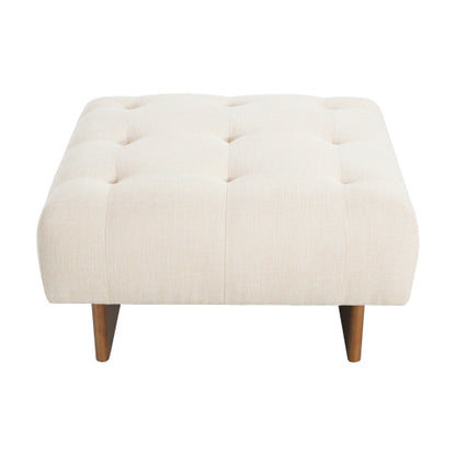 Beige Tufted Square Linen Ottoman, Breathable Fabric Foot Stool with Durable Rubber Wood Legs for Bedroom & Living Room
