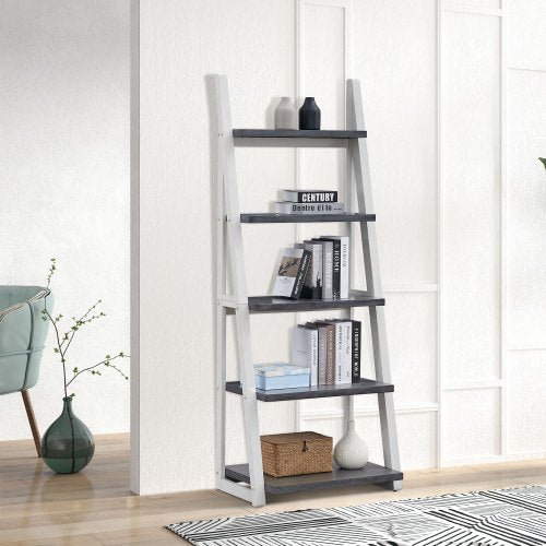 5-Tier Rubber Wood Frame Ladder Bookshelf Multi-Layer Home Living Room Kitchen Storage Rack