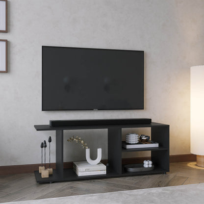 17.8 Inch Modern Black Low Profile TV Stand with 4 Shelves & 4 Sturdy Support Legs