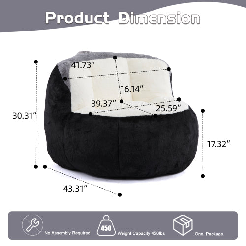 Black-White-Grey Multicolor Faux-Fur Oversized Bean Bag Chair