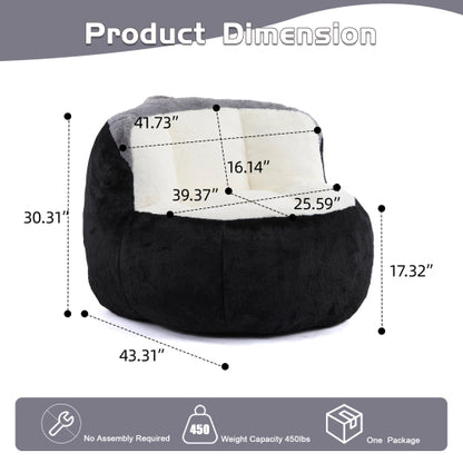 Black-White-Grey Multicolor Faux-Fur Oversized Bean Bag Chair