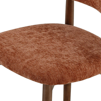Set of 4 Brown Solid Wood Dining Chairs with integrated soft fabric upholstery for comfortable seating and back support. Featuring a classic minimalist farmhouse design, they are ideal for both kitche