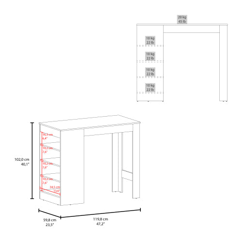 Counter Table with 4 Storage Shelves, Compact Home Bar, Dinning Room or Kitchen Furniture, With Space-Saving Modern Design
