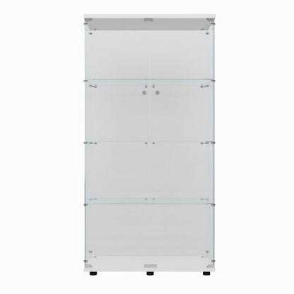 White Tempered Glass Display Cabinet With Remote Control Light & Lockable Casters