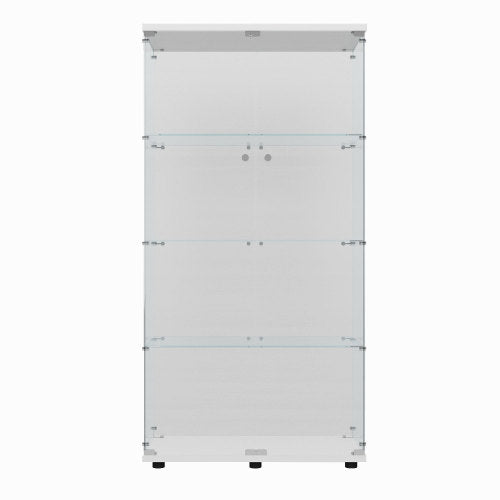 White Tempered Glass Display Cabinet With Remote Control Light & Lockable Casters