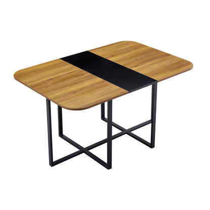60.2 Inch Two-Tone MDF Dining Table, Modern Minimalist Industrial Sturdy Metal Leg Kitchen Work Table