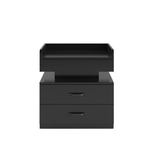 LED Nightstand with Remote Control Light, 2 Sliding Drawers Multi-Functional Side Table