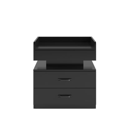 LED Nightstand with Remote Control Light, 2 Sliding Drawers Multi-Functional Side Table