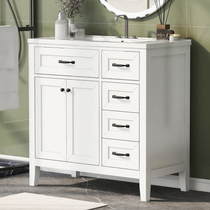 36" Bathroom Vanity with Sink Combo, White Bathroom Cabinet with Drawers, Solid Frame and MDF Board (Old Sku:JL000007AAK)