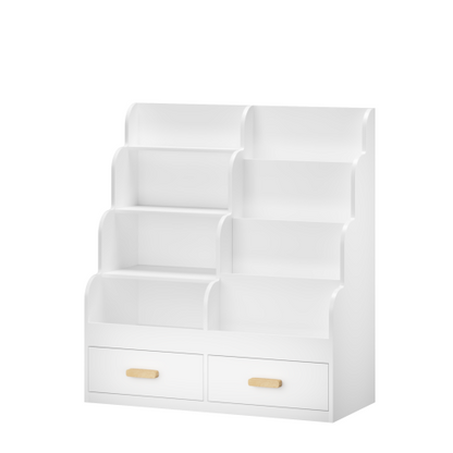 Kids Bookshelf with Drawers Front-Facing Toy Organizer White