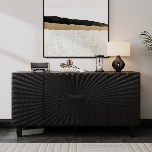 Modern Black Sideboard with 4 Sunburst Doors