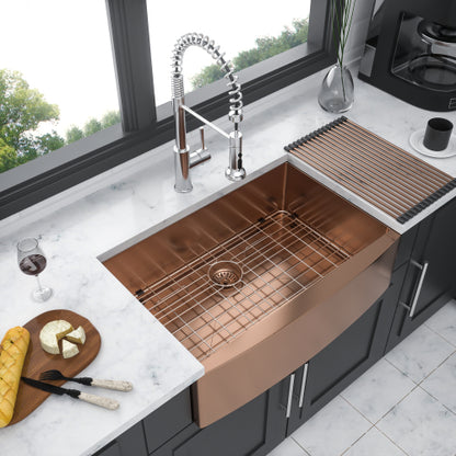 36 Rose Gold Farmhouse Sink - 36 Inch Kitchen Sink Stainless Steel 16 gauge Apron Front Kitchen Sink