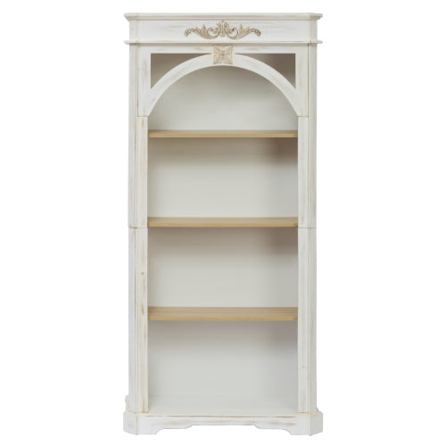 65-Inch Antique White 4-Tier Tall Bookcase for Living Room Office