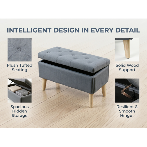 32 inch Corduroy Storage Ottoman Bench with Built-In Tray