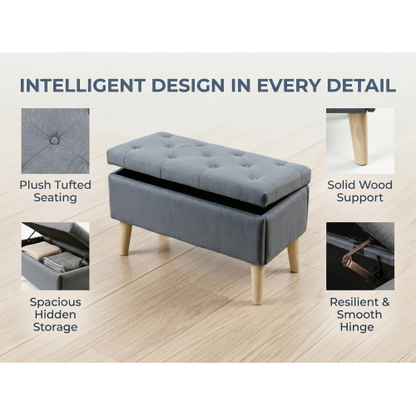 32 inch Corduroy Storage Ottoman Bench with Built-In Tray