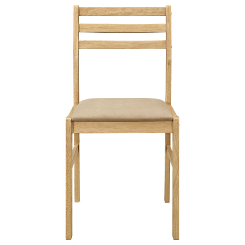 3-Piece Natural Wood Drop Leaf Dining Set, Compact Round Table with 2 Tan Fabric Upholstered Chairs