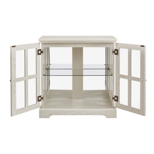 White Retro 7-Color Bluetooth LED Lattice Glass Display Cabinet