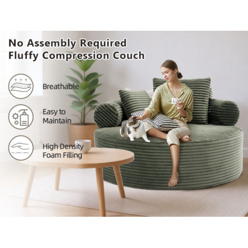 Green Round Memory-Foam Sofa-Bed,Cloud Couch with 3 Pillows