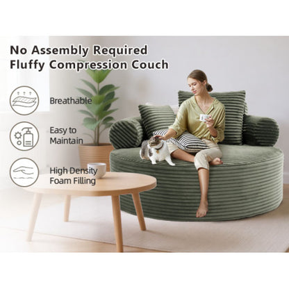 Green Round Memory-Foam Sofa-Bed,Cloud Couch with 3 Pillows