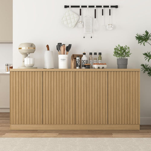 Buffet Cabinet with Storage, 62.60 inch Sideboard Cabinet with 4 Doors & Shelves, Wooden Kitchen Coffee Bar Credenza Storage for Living Room, Hallway Natural