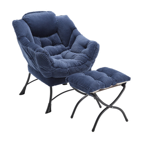 Lazy Chair with Ottoman, Modern Lounge Accent Chair with Armrests and a Side Pocket