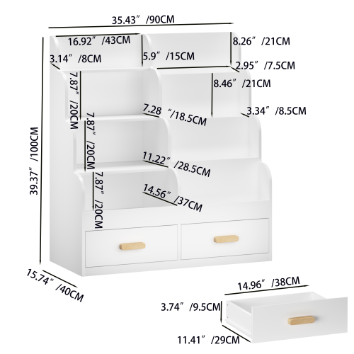 Kids Bookshelf with Drawers Front-Facing Toy Organizer White