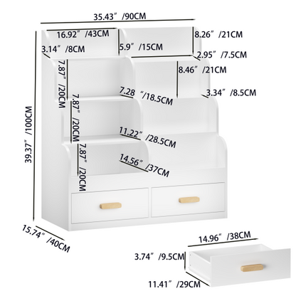 Kids Bookshelf with Drawers Front-Facing Toy Organizer White