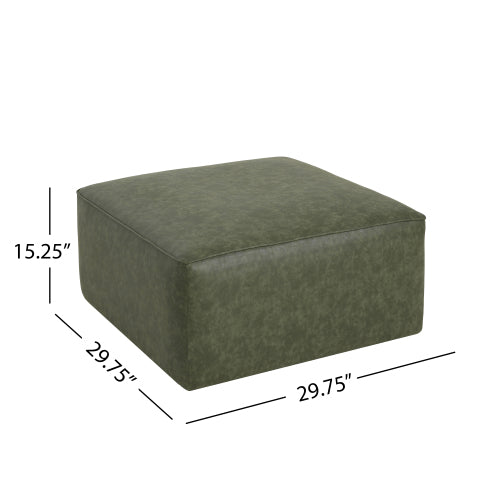 Green Square PU Leather Modular Sectional Ottoman, Pocket Coil Cushion Footrest for Contemporary Sofa Sets