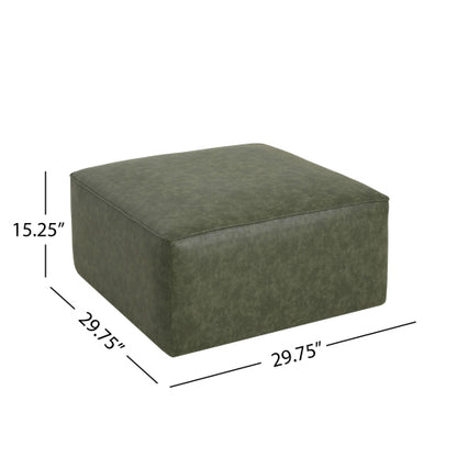 Green Square PU Leather Modular Sectional Ottoman, Pocket Coil Cushion Footrest for Contemporary Sofa Sets