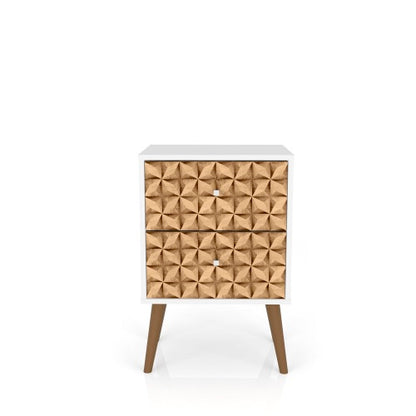 Natural & White 2-Drawer Nightstand, Splayed Wood Legs, 17.72inchL¡Á27.09inchH¡Á14.7inchD