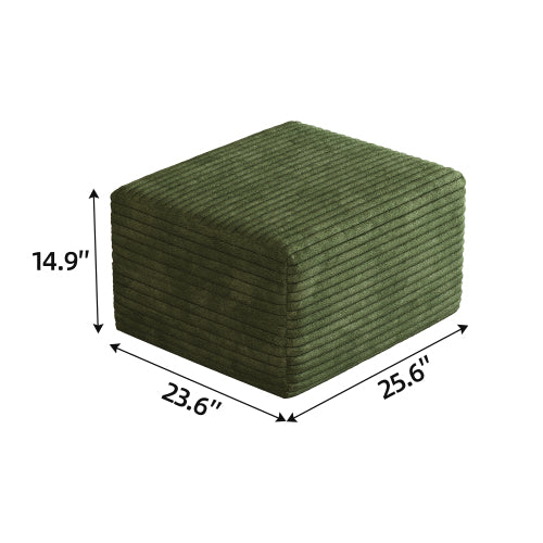 Green Plush Corduroy Sofa Ottoman, Tool-Free Modular Sectional Cloud Couch with Reversible Chaise Lounge