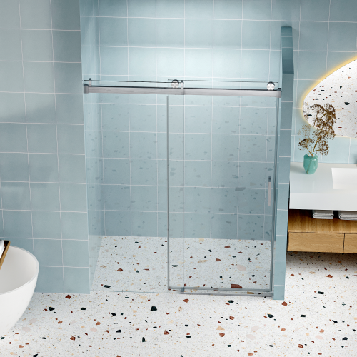56" - 60" W x 76" H Frameless Shower Door Soft-closing Single Sliding, 1/4" (6mm) Tempered Glass with Explosion-proof Coating, 24D01-60BNX Brushed Nickel