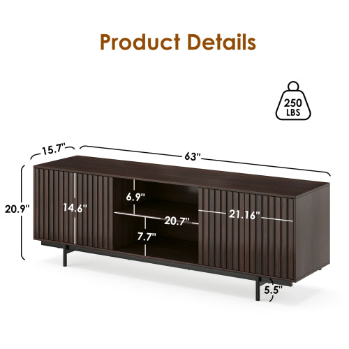 63 Inch Mid Century Farmhouse Fluted Retro Pop-Up Door TV Console for 75 Inch Large TV