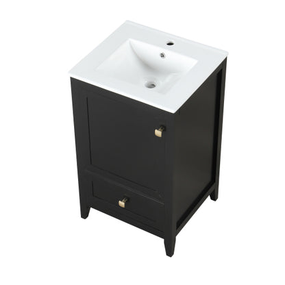 20" Bathroom Vanity with Sink, Bathroom Cabinet with Soft Closing Door, Storage Rack and A Drawer, Black