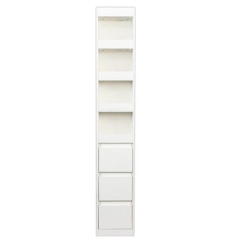 70.87''H Modern Tall Wooden Storage Cabinet 4-Tier Shelves & Side Drawers Home Bookcase