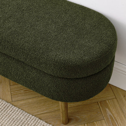 Ottoman Oval Storage Bench,Rubber Wood Legs, Green(43.5inch x16inch x16inch )